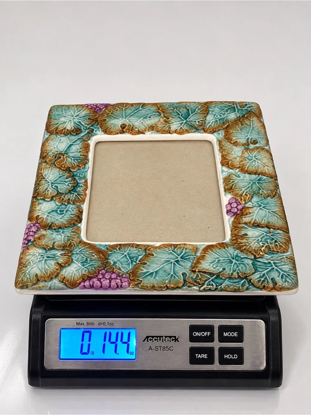 Terragrafics Ceramic Grape Leaf Picture Frame Teal Green Purple 7.5”